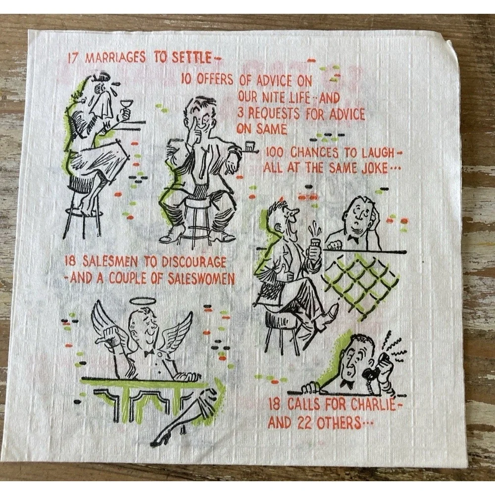 Vintage bar paper cocktail napkins gag joke themed football bartenders 1960's